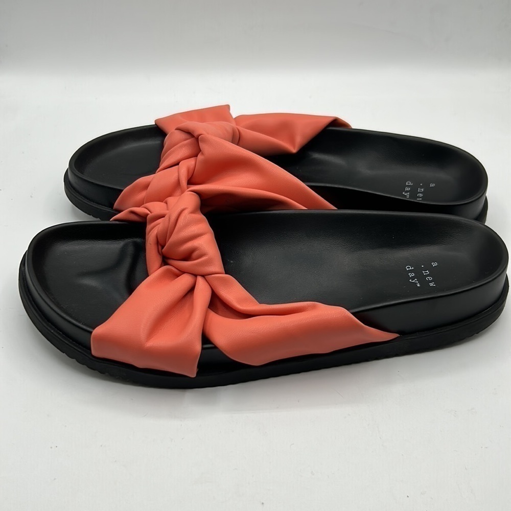 A New Day Orange Twist Black Flat Summer Sandals Size 8.5 - Picture 4 of 9